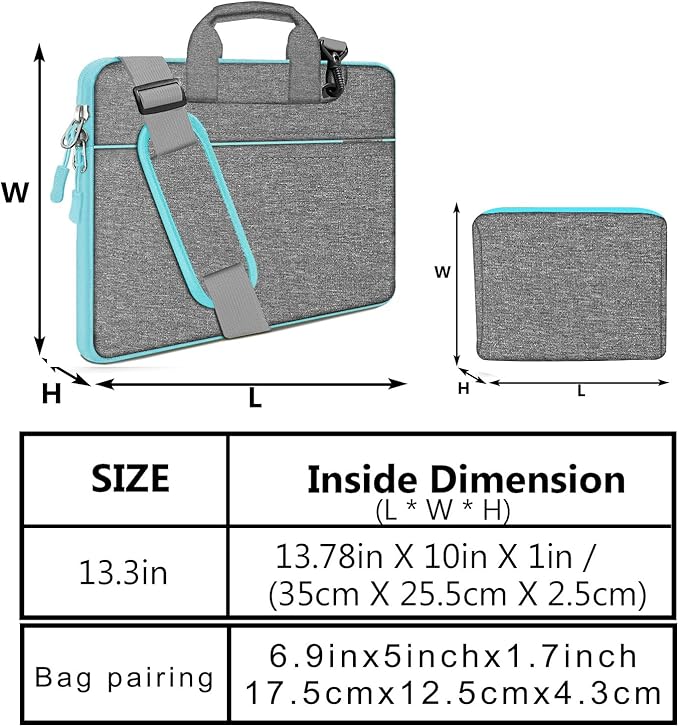 Hseok Laptop Shoulder Bag 13-14 inch Shockproof Water-Resistant HandBag with Small Case Compatible with MacBook Pro/Neo 14" M5/M4/M3/M2/M1, Mac Air/Pro 13.3", XPS 13/14, Most 13"-14" PC,DK gray-blue