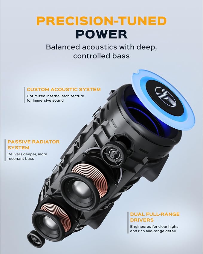 TREBLAB Loud Portable Wireless Bluetooth Speaker, 60W Deep Bass, IPX7 Waterproof Outdoor Speaker, 20H Rechargeable Battery, Built-in Powerbank, TWS Stereo Pairing, Mic, USB-C, Carrying Strap - HD-Max