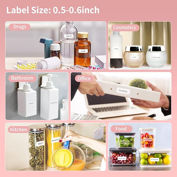JADENS Label Maker Machine with Tape, Portable Bluetooth Label Printer for Storage, Light Pink