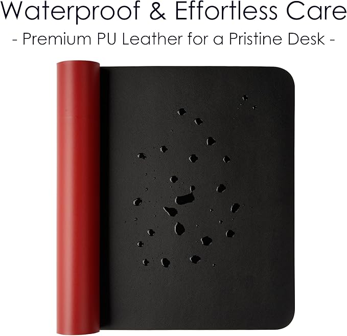 WAYBER Leather Desk Pad Protector, Waterproof Mouse Pad, PU Desk Mat, Office Desk Cover, Desk Writing Mat for Office/Home/Work/Cubicle (Black/Red) 23.6x13.7in
