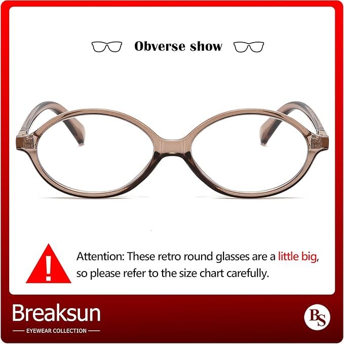 Breaksun Fashion Oval Glasses for Women Men Retro Round Tortoise Frame Blue Light Glasses Nerd Eyeglasses