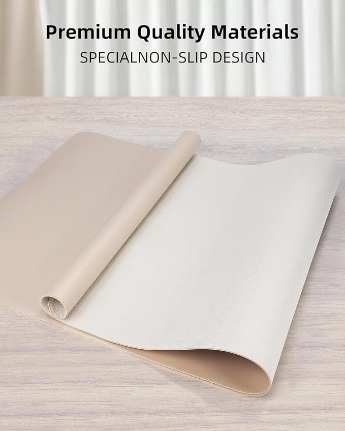 Desk Pad PU Leather Large Mouse Pad Laptop Computer Desk Mat Table Blotter Waterproof Non-Slip Desktop Protector Durable Writing Pad for Office and Home (Beige, 90x43cm)