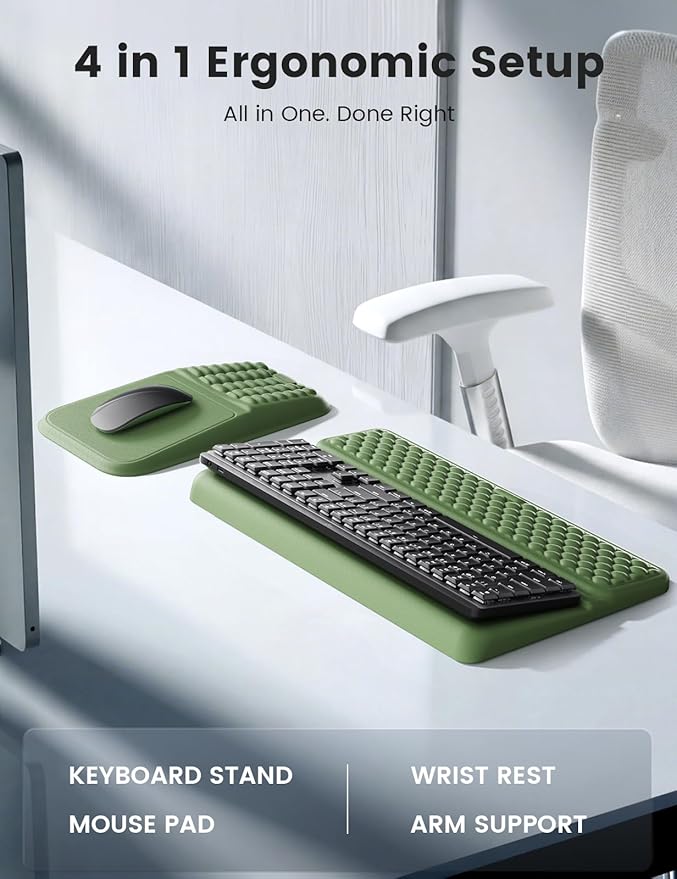 Vaydeer Keyboard Stand and Mouse Pad Set with Wrist Rest, Soft Memory Foam Wrist Support, Ergonomic Wrist Cushion for Desk, Relieves Carpal Tunnel Pain, Palm Hand Typing for Office, Gaming, Green