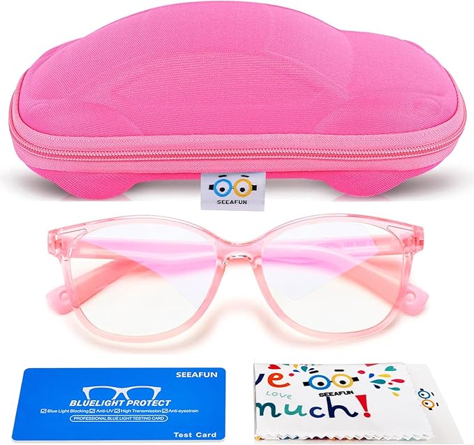 Blue Light Glasses for Kids Girls Boys with Cute Car Case, UV400 Protection, Anti Blue Ray Age3-12