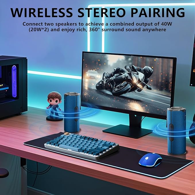 BYANDBY Bluetooth Speaker with IPX5 Waterproof 2 Portable, Long Playtime, Wireless Stereo Pairing, 12W Stereo Sound, BT 5.3, Bassup, Electronics for Home, Shower, Outdoors, Travel(Blue)