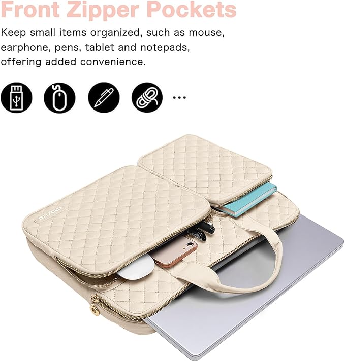 MOSISO 360 Protective Laptop Case 16 inch,15-15.6 inch Laptop Sleeve Compatible with MacBook Pro 16 M5 M4 M3 M2 M1 HP Acer Dell Lenovo,Square Quilted Bag Cover with 2 Pockets&Handle&Belt, Sand