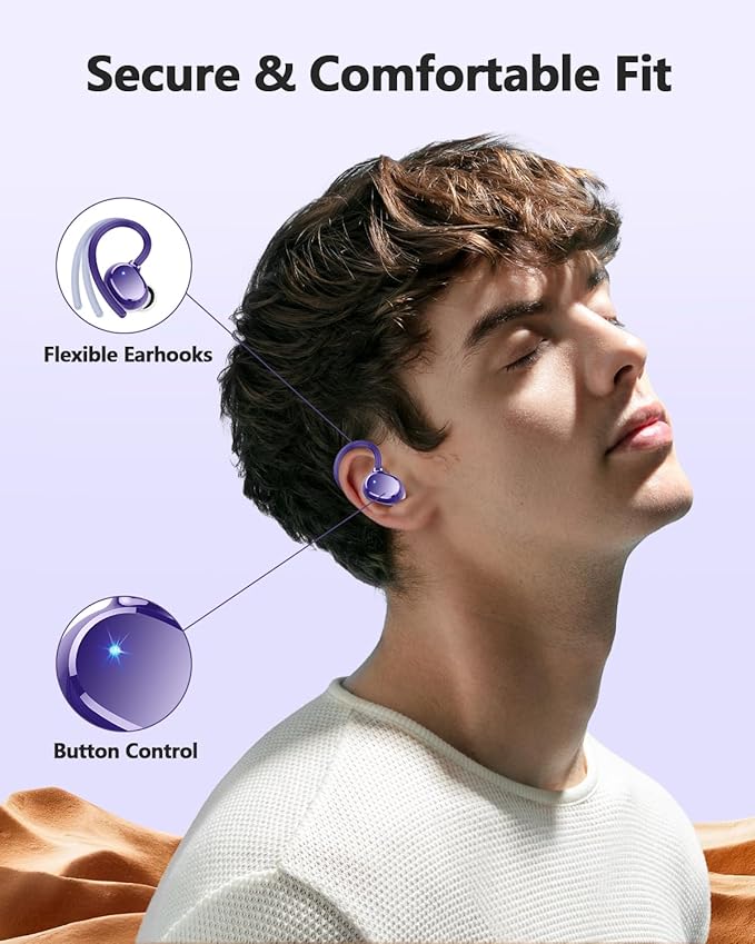 Wireless Earbuds, 128Hrs Bluetooth 5.3 Headphones Sport, Bluetooth Earbuds with ENC Noise Canceling Mic, Bass Stereo Wireless Earphones, IP7 Waterproof Over Ear Buds with Earhooks for Gym/Running
