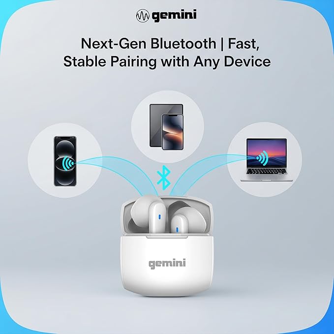 Gemini True Wireless Earbuds Bluetooth 5.4 – 13mm Drivers, USB-C, Touch Control, Stemmed Design, Built-in Mic for Calls, Fast Pairing for iPhone Android (GEBX-100)