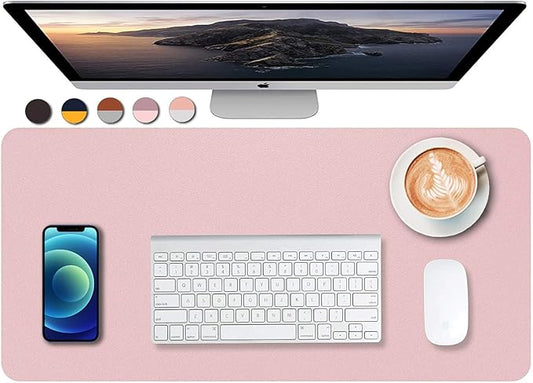 Dual Sided PU Leather Desk Pad, Mouse Pad, Office Desk Mat, Non-Slip Laptop Desk Pad, Waterproof Desk Writing Pad for Office and Home (23.6" x 11.8", Pink+Light Blue)