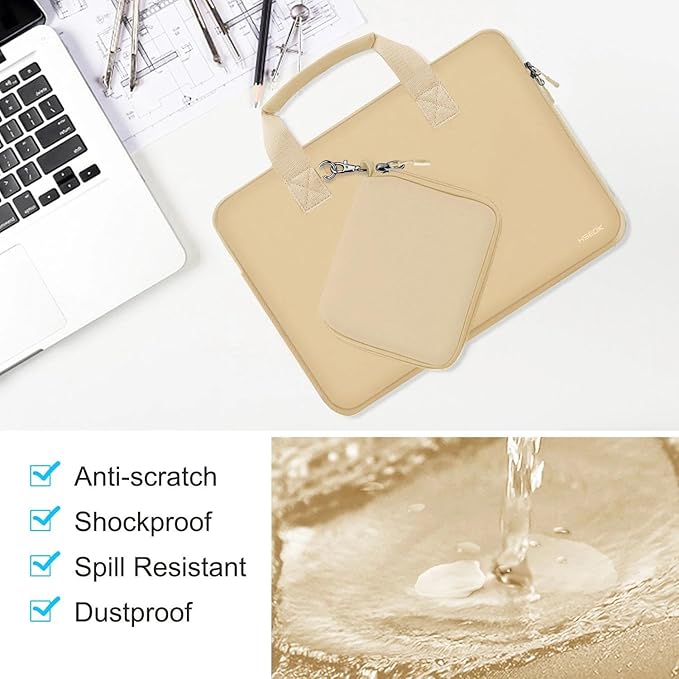 Hseok Laptop Sleeve 13.3-14 inch Case with Small Pouch, Neoprene Computer Bag Compatible with MacBook Neo/Pro 14 M5/M4/M3/M2/M1, Mac Air/Pro 13.3, XPS 14 and Most 13-14 inch Notebooks,Champagne