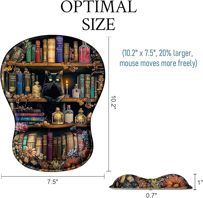 Blusabaca Cat Mouse Pad with Wrist Rest, Book Ergonomic Mousepad Wrist Support for Desk, Cute Gaming Mousepads for Wireless Mouse Computer Laptop Work Home Desk Accessories Office Supplies Decor