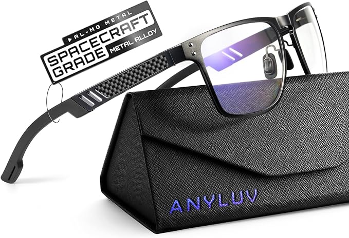 ANYLUV Blue Light Blocking Glasses Men Computer Gaming Glasses Lightweight Al-Mg Metal Anti Eyestrain Eye Protection