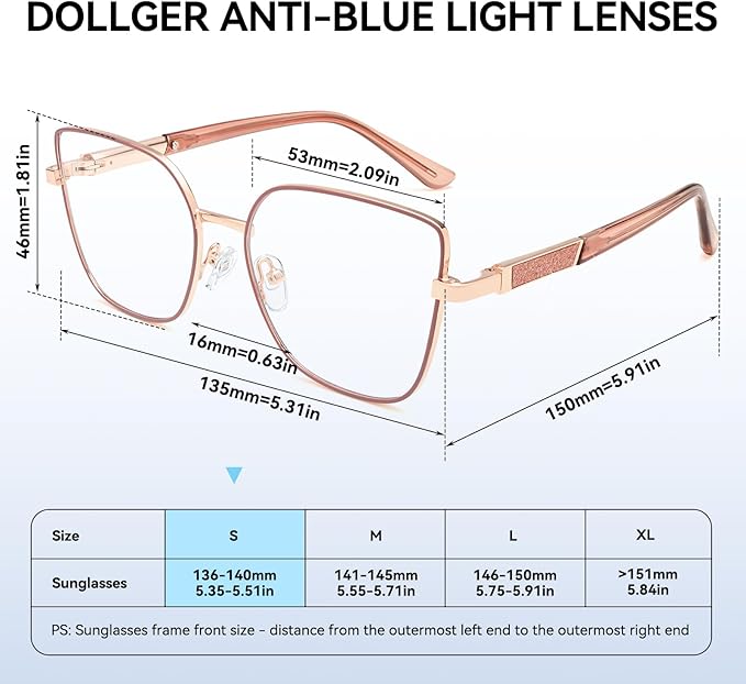 Dollger Red Oversized Square Blue Light Blocking Glasses for Women Trendy Oversized Computer Gaming Eyeglasses Cat Eye Metal Frame bluelight glasses Red Gold