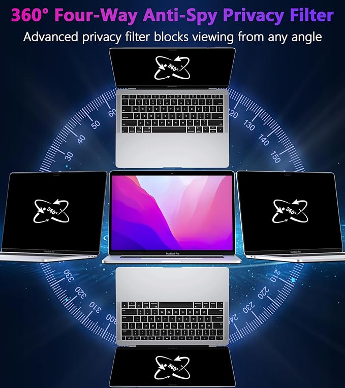 PYS 4-Way Privacy Screen for MacBook Air 15.3 Inch (2025-2023, M4/M3/M2) - 360° Anti-Spy Filter, Matte Anti-Glare Protector, Scratch-Resistant Film, Laptop Screen Privacy Shield