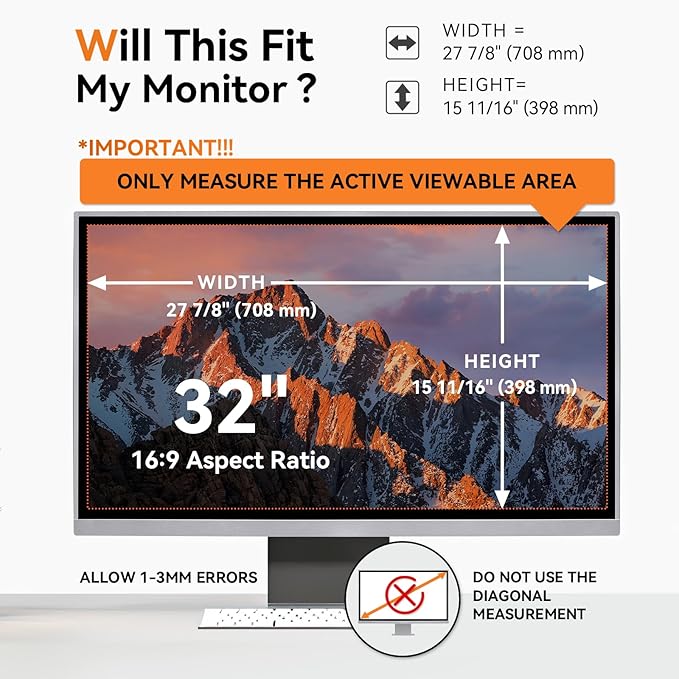 [5-Pack] 32 Inch Computer Privacy Screen for 16:9 Widescreen Monitor, Anti Glare Anti-UV Eye Protection Desktop PC LED Monitor Filter, Removable Anti-Scratch Screen Film 32in