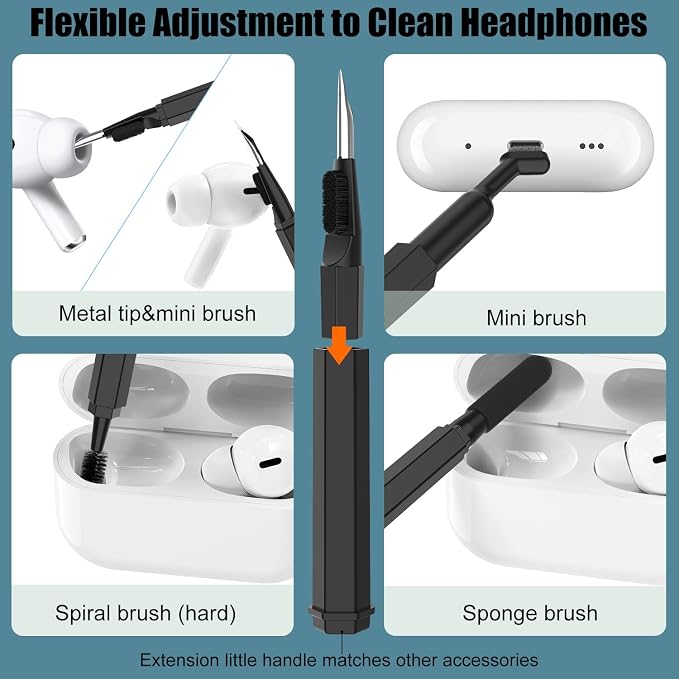 VICHYIE 20 in 1 Multifunctional Cleaner Kit for Electronic Devices, Keyboard Cleaning Brush, Headphones Cleaner Kit for AirPods, Multi-Tool for Cleaning Laptop, Earbuds, Camera, Cellphones (Black) - Image 2