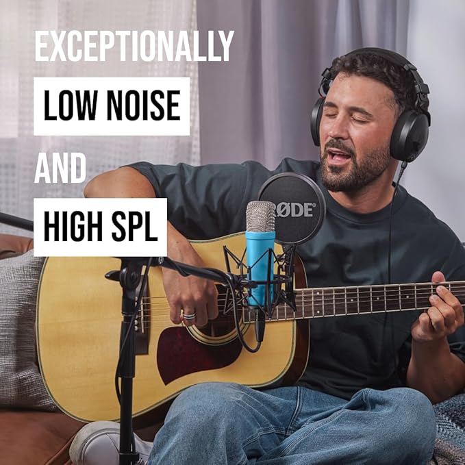 RØDE NT1 Signature Series Large-Diaphragm Condenser Microphone with Shock Mount, Pop Filter and XLR Cable for Music Production, Vocal Recording, Streaming and Podcasting (Blue, NOT USB Microphone)