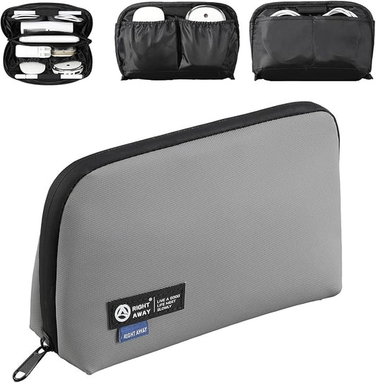 RIGHT AWAY Travel Tech Pouch，Waterproof Cord Case，Electronics Organizer Travel Case，Cable Organizer Storage Bag For Phone, Charger, Accessories（Gray）