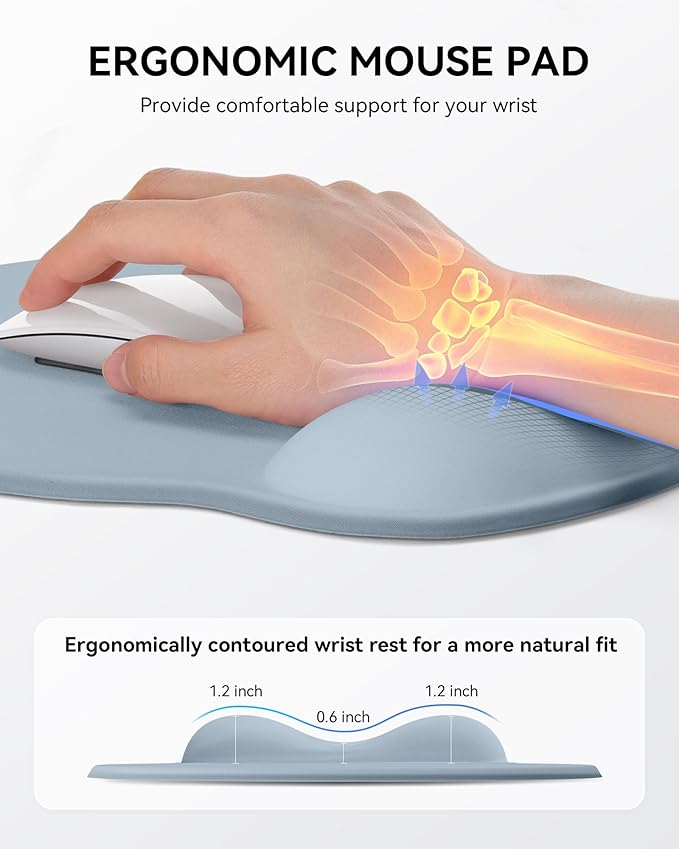 Laborio Mouse Pad with Wrist Rest, Ergonomic Mouse Pads for Desk, Office Non-Slip Mousepad with Gel Wrist Support(Light Blue, 10.6''L x 9''W)