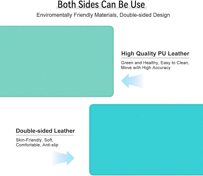 Dual Sided Leather Desk Mat - Waterproof Desk Pad - Ideal for Large Mouse Pad and Desk Mats on Top of Desks (Green, 25"*13")