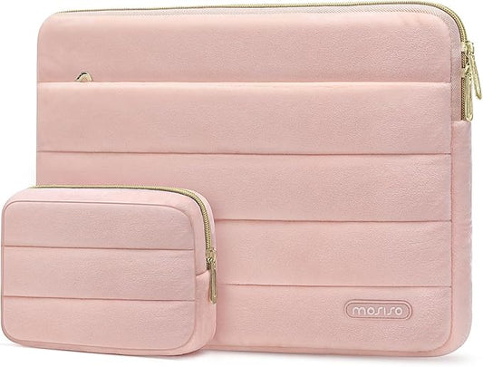 MOSISO 13-14 inch Laptop Case, 13.3 inch Laptop Sleeve Compatible with MacBook Air 13 13.3 13.6/Pro 13/Pro 14, HP Dell ASUS Lenovo, Soft Cozy Lightweight Horizontal Bag with Small Case, Pink