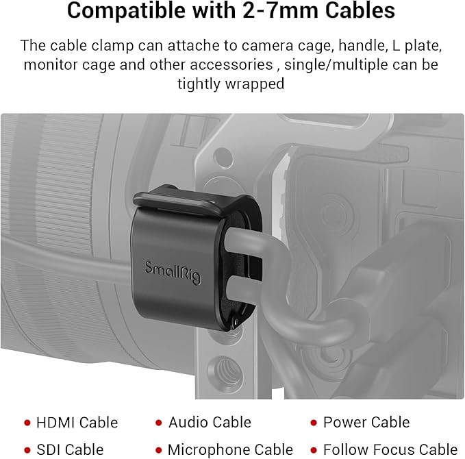 SmallRig Camera Clamp (4 pcs) for HDMI/SDI/Microphone Cable, DSLR Camera Cable Lock Mount Support 2-7mm - Image 2