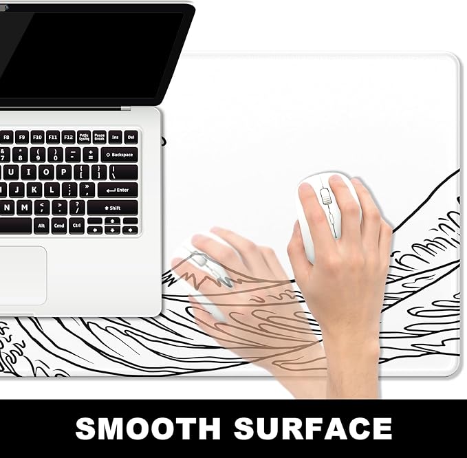 BOSOBO Large Desk Mat, XXL Extension - Gaming & Office Home Use, Full Cover 31.5 x 11.8 Inches, Art Kanagawa Surfing White