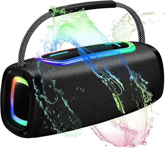 Bluetooth Speaker with Handle, BT5.4 Portable Wireless Speaker with 24W Loud Stereo Sound, IP6 Waterproof, Portable Speaker with RGB Multi-Color Rhythm Lights for Outdoor/Home/Party/Beach as Gift