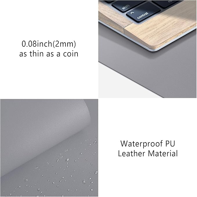 Leather Desk Pad Protector, Mouse Pad, Non-Slip Computer Mat for Desk, PU Leather Office Desk Mat for Home & Office, Waterproof Laptop Desk Blotter Pad for Keyboard and Mouse, Grey (13.7''X23.6'')