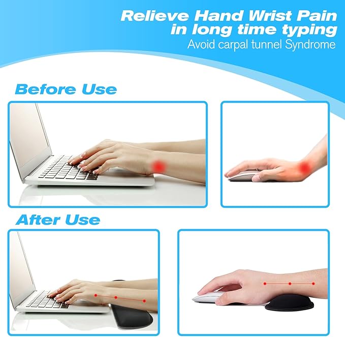Keyboard Wrist Rest and Mouse Wrist Rest Set - Ergonomic Memory Foam Wrist Cushion - for Wrist Support on Computer, Laptop, Office, Playing Games, Typing Relieves Wrist Pain Black