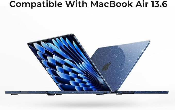 EooCoo Case Compatible with MacBook Air 13 inch M5 2026-2022 Release M4 M3 M2 A3449 A3240 A3113 A2681, Glitter Hard Shell&Keyboard Skin Cover&Screen Protector for Mac Air 13.6 inch, Sparkly Midnight