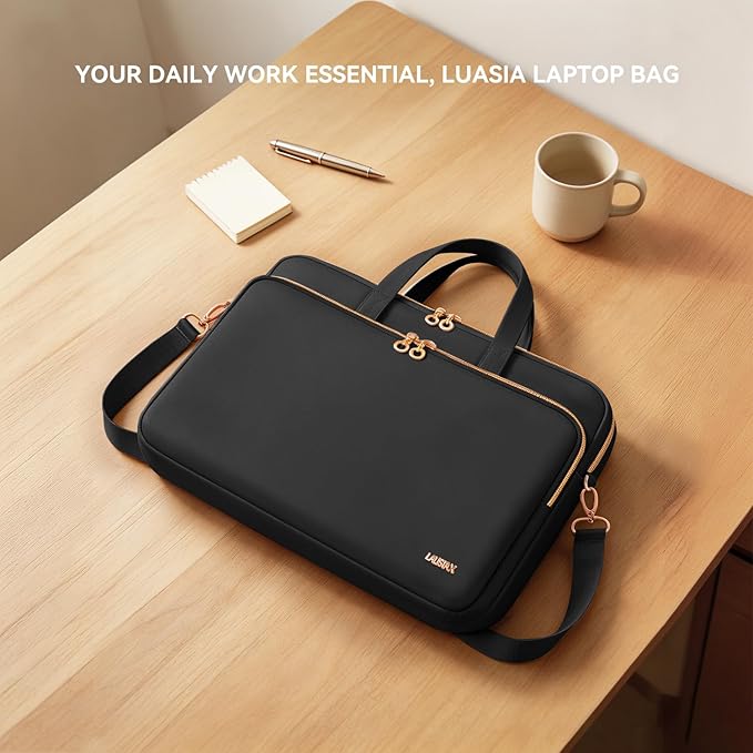 15.6 16 Inch Laptop Bag Case for Women Men Compatible with MacBook Pro M5/HP OmniBook Omen Envy/Dell Pro Inspiron/Lenovo Yoga IdealPad, Messenger Carrying Briefcase Computer Bag Case, Black