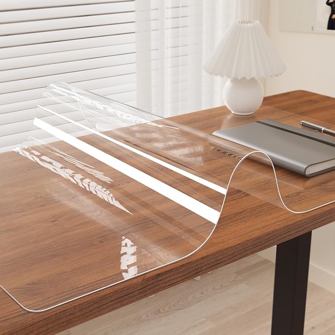 Oterri Clear Writing Desk Pad, 47.2’’x16.9” Heat Resistant Waterproof PVC Round Edge Durable Desk Protect Mat, Anti-Static Writing Mat Table Protector