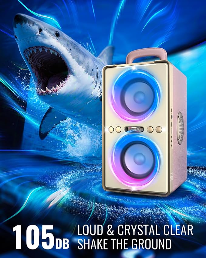Bluetooth Speaker, 240W Peak Loud Party Speaker with Big Bass, 20H Playtime, TWS, BT5.3, Large Portable Wireless Boom Box with LED Light for Outdoor Backyard Beach Home (Leather Pink)