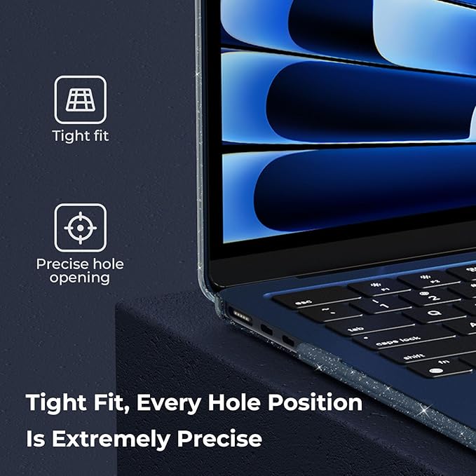 EooCoo Case Compatible with MacBook Air 13 inch M5 2026-2022 Release M4 M3 M2 A3449 A3240 A3113 A2681, Glitter Hard Shell&Keyboard Skin Cover&Screen Protector for Mac Air 13.6 inch, Sparkly Midnight