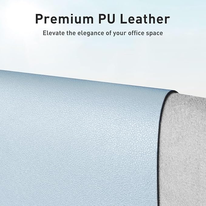 Aothia Faux Leather Desk Mat - Non-Slip PU Leather Desk Blotter, Waterproof Writing Surface, Large Desk Pad for Office & Home (Baby Blue, 55" x 17")