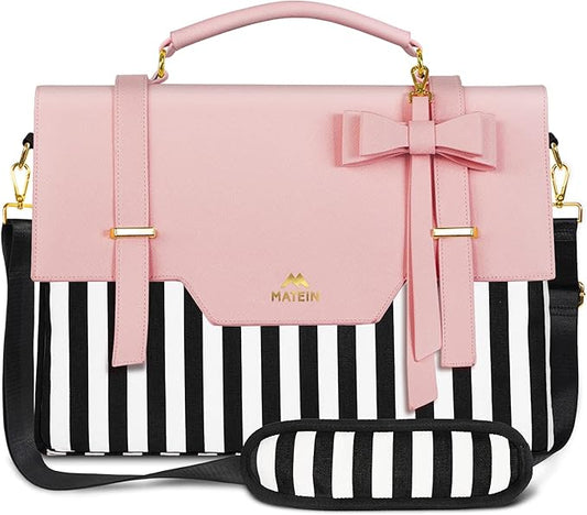 MATEIN Laptop Bag for Women, 15.6 inch Slim Computer Briefcase Sleeve Case, Lightweight Cute Girly Messenger Shoulder Carrying Work Tote Bag with Rfid Pocket, Sister Gifts for School Girl Office, Pink