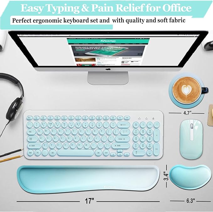 BamLue Upgrade Silky and Superfine Fabric Keyboard Wrist Rest, Gel Mouse Wrist Pillow Pad Set for Easy Typing & Pain Relief for Laptop, Office & Home, Ergonomic Sets for Keyboard-Green Gradient
