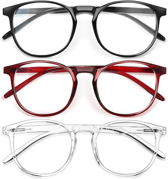 IBOANN Chic & Comfy Blue Light Glasses for Women - 3-Pack Round Frames, Screen-Ready Style with UV Protection Coating