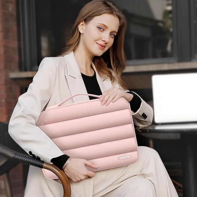 MOSISO 360 Protective 15-15.6 inch Laptop Case, 16 inch Puffy Laptop Sleeve Compatible with MacBook Pro 16, HP, Dell, ASUS, Acer, Lenovo Notebook Computer,Polyester Horizontal Side Open Bag, Pink