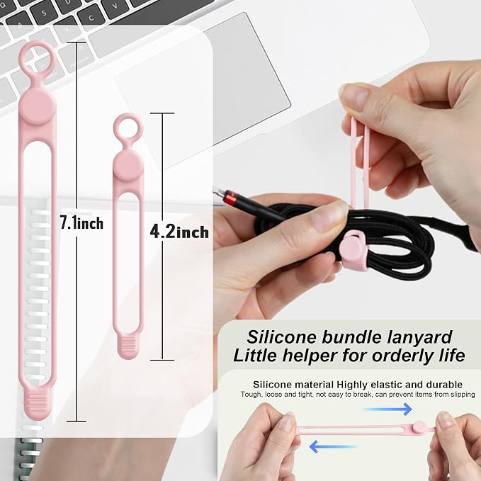 Nearockle Silicone Cable Ties Cord Organizer for Cable Management, 16PCS 4.2" and 7.1" Reusable Cable Organizer Electronic Accessories for Home, Office, Kitchen, School, Travel (Pink) - Image 2