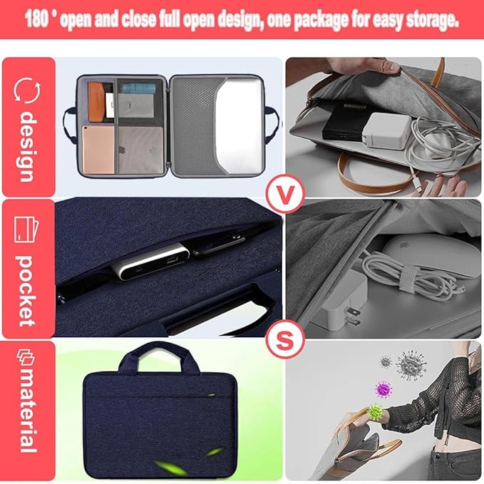 Hseok Laptop Case 13.3-14 inch Sleeve, TSA Computer Handbag Water-Resistant and Shockproof Bag Compatible with MacBook Pro/Neo 14", Mac Air/Pro 13.3" and 13"-14" Notebooks Chromebooks,Blue