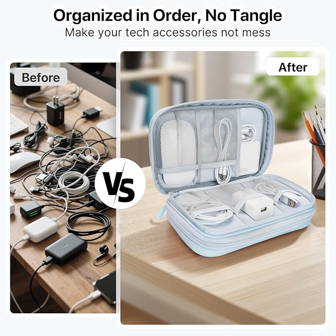 Skycase Tech Pouch - Lightweight Electronics Organizer Travel Case, Double Layers Cable Organizer, All-in-One Storage Bag for Charger, Cord, Phone, Flash Drive, Accessories