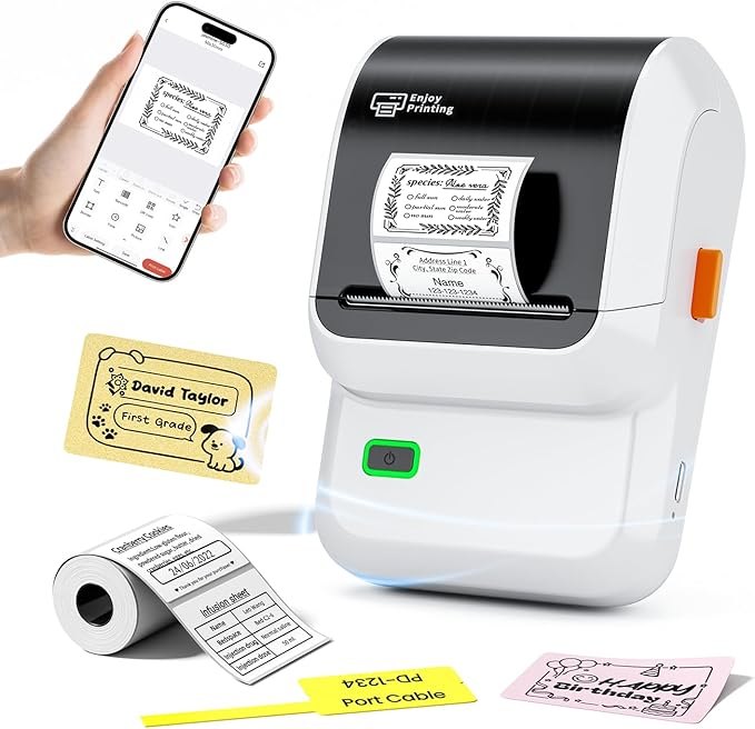 Label Maker, M100 Address Label Printer, Versatile App with 4000 Icons and 300 Templates, Barcode Bluetooth Label Printer for Small Business, Home, Office, School Organization, White