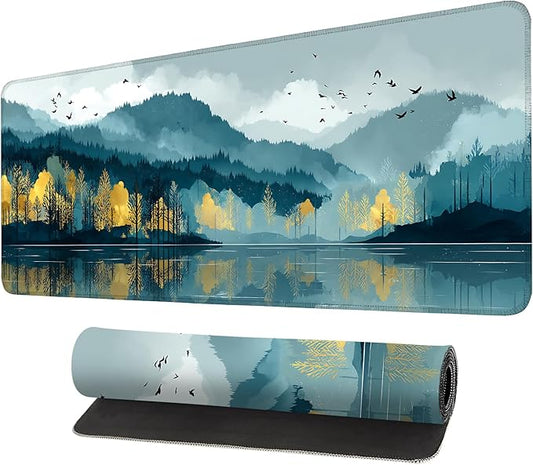 Mouse Pad, Large Anti-Slip with Stitched Edges Desk Mat Desktop Laptop Computer Desk Keyboard Mat,Table Protector Blotter Mat (Lake, 35.4" x 15.7")