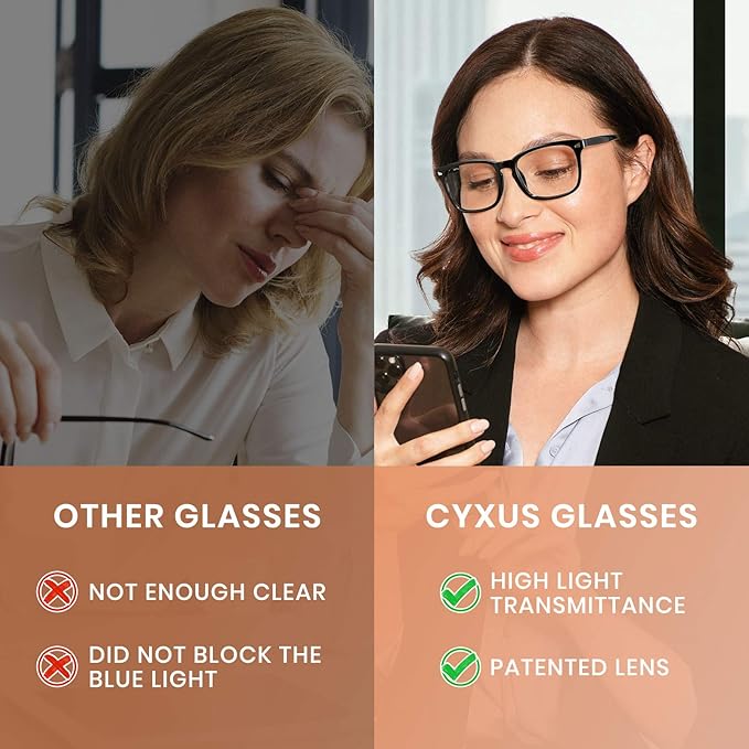 Cyxus Blue Light Glasses Men Women Reduce Eye Strain UV Blocking for Office Work Computer Screen 8082