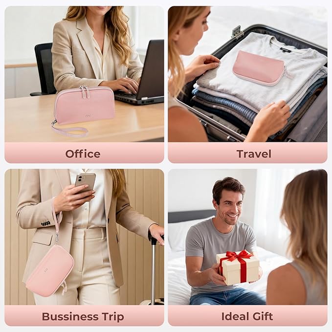 FYY Travel Cable Organizer - 8 Compartments Lightweight Water Resistant Tech Pouch with Wrist Strap, Portable Electronic Accessories Case for Cord Charger Storage for Travel Home Office, Pink (Small)