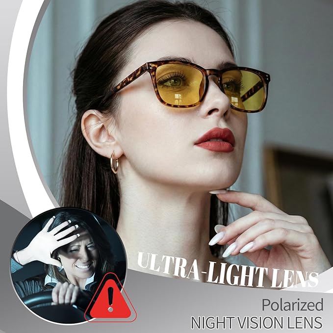 Polarized Sunglasses for Women Men, Night Driving Glasses Anti Glare Yellow Lens UV 400 for Day Night Use