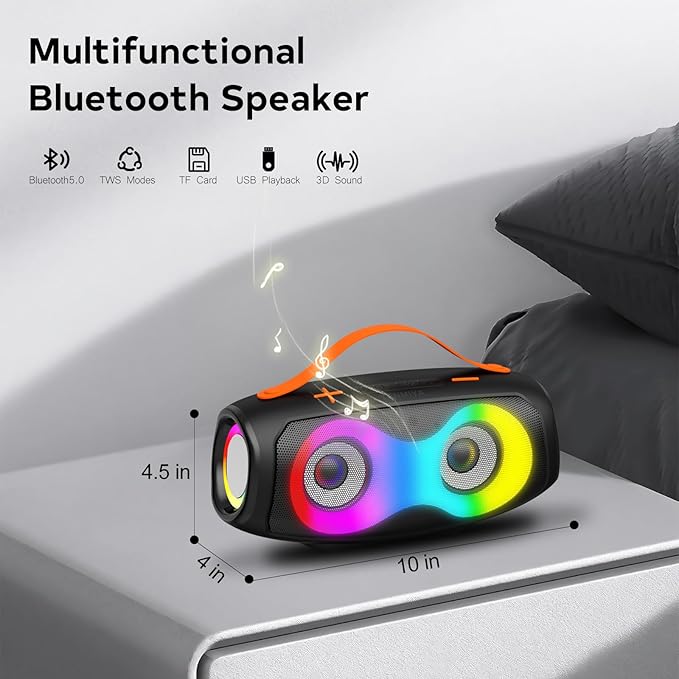 TENMIYA Portable Bluetooth Speaker,IPX5 Waterproof WirelessSpeaker with Dynamic Lights,TWS Pairing to 40W StereoSound,Bluetooth 5.0,20HPlaytime,Outdoor/Home SmallSpeakers as Gifts forTeens or Women