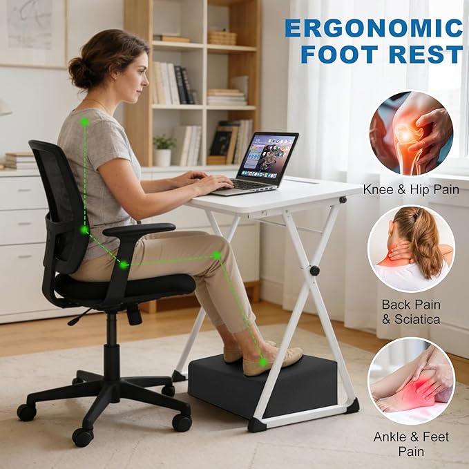Adjustable Foot Rest for Under Desk at Work,Suitable for Offices Gaming Homes Air Travel and Features a Zippered Connection Design and Under Desk Leg Rest,Removable and Washable Fabric Cover(Black).
